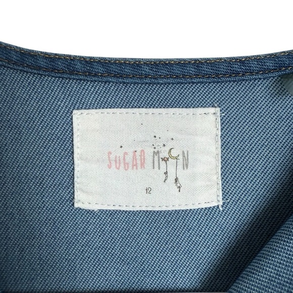 Sugar Moon Blue Denim Floral Motif Knee Length Dress 3/4 Sleeves Girls 12 - Picture 4 of 5